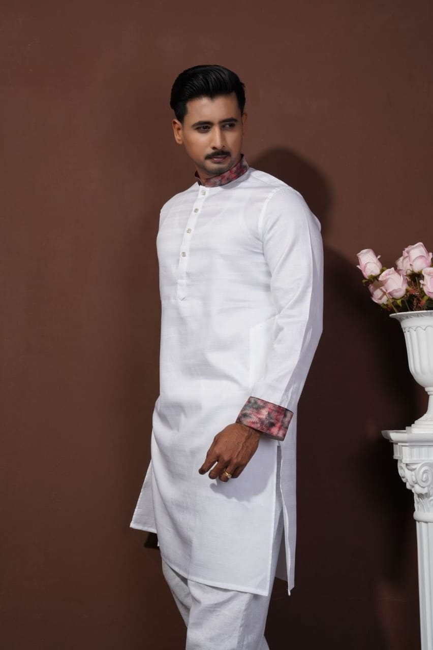 0298a648-689e-4342-9f1f-d9036402e7cc Premium Quality Indian Fancy Cotton Panjabi For Mens - White - Image 1