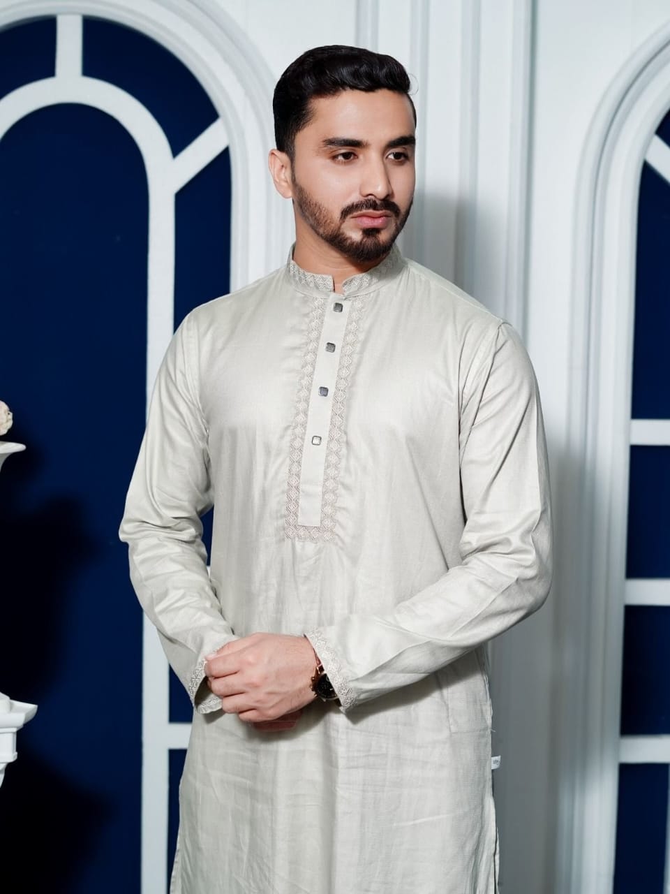 0c4f13c3-310b-412e-94d9-165aa9790a22 Premium Quality Indian Slub Cotton Panjabi For Mens - Cream White - Image 1