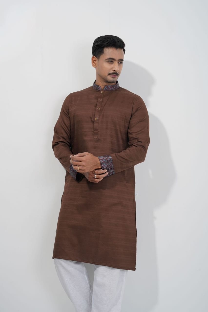 2f13dec9-f0a4-4154-bdb5-486213ccd3eb Premium Quality Indian Fancy Cotton Panjabi For Mens - Chocolate - Image 1