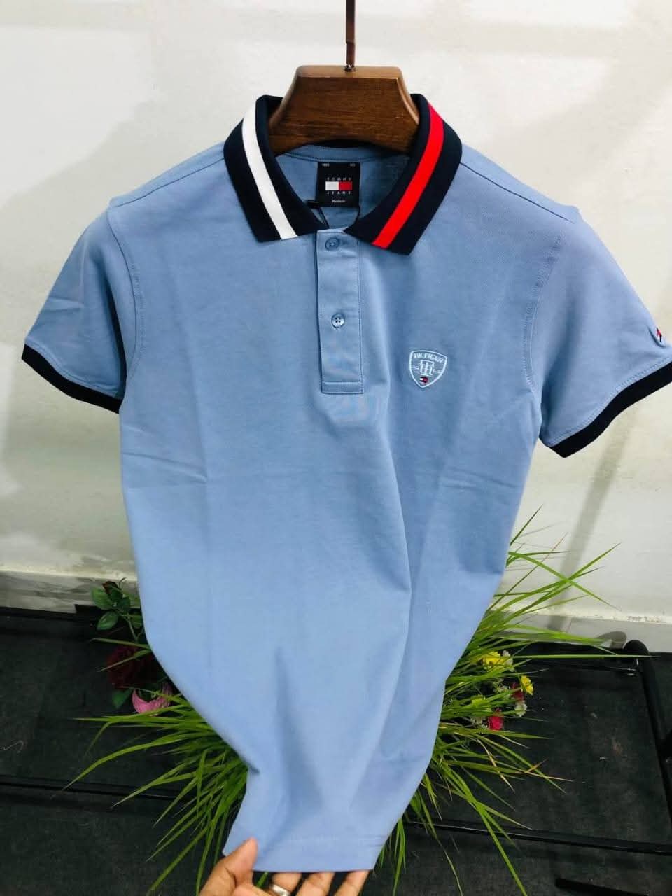 e60ad837-909f-4512-84a5-a846def2e163 Tommy Hilfiger PK Fabric Polo T- Shirt for Men - Sky Blue - Image 1